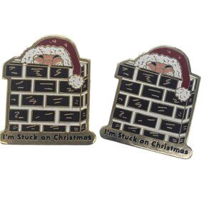 Two Santa Claus Stuck in Chimeny Brooches/Pin